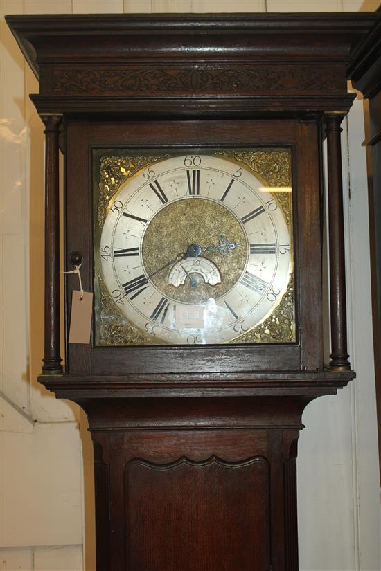 A George III oak cased thirty hour longcase clock, 6ft 5in.